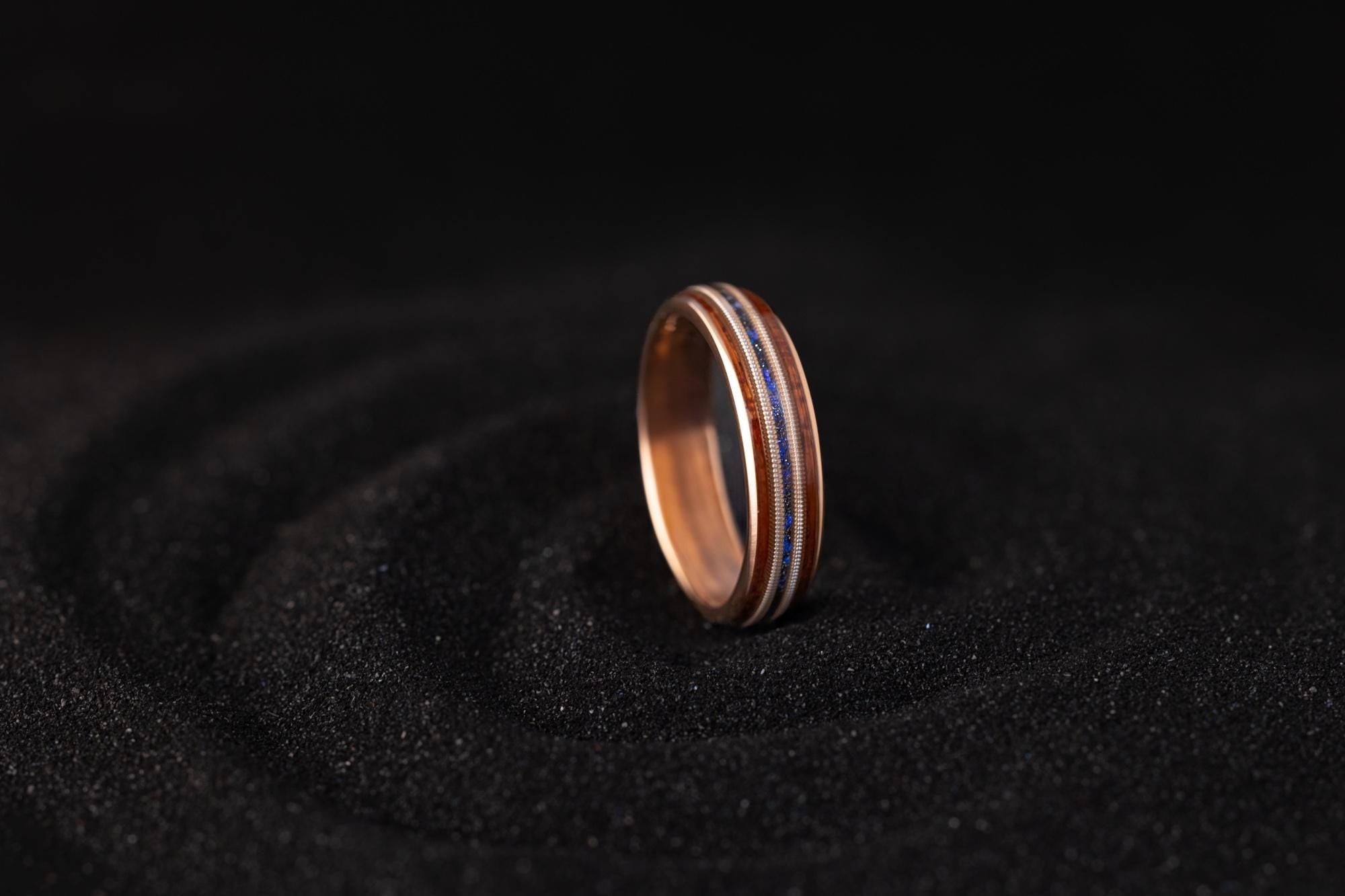 Opal Wood Ring, Rose Gold Tungsten Wood Band, Men's Wooden Ring, Koa Wood Blue Opal Tungsten Ring, Wood Wedding Band, Hawaiian Koa 6mm Ring