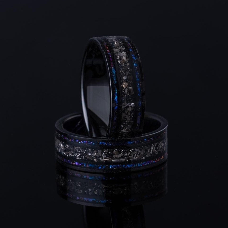 Space Galaxy & Meteorite Ring, Meteorite and Space Galaxy Ring, Space Galaxy Ring, Meteorite Ring, Meteorite Wedding Band, Galaxy Band, 8mm