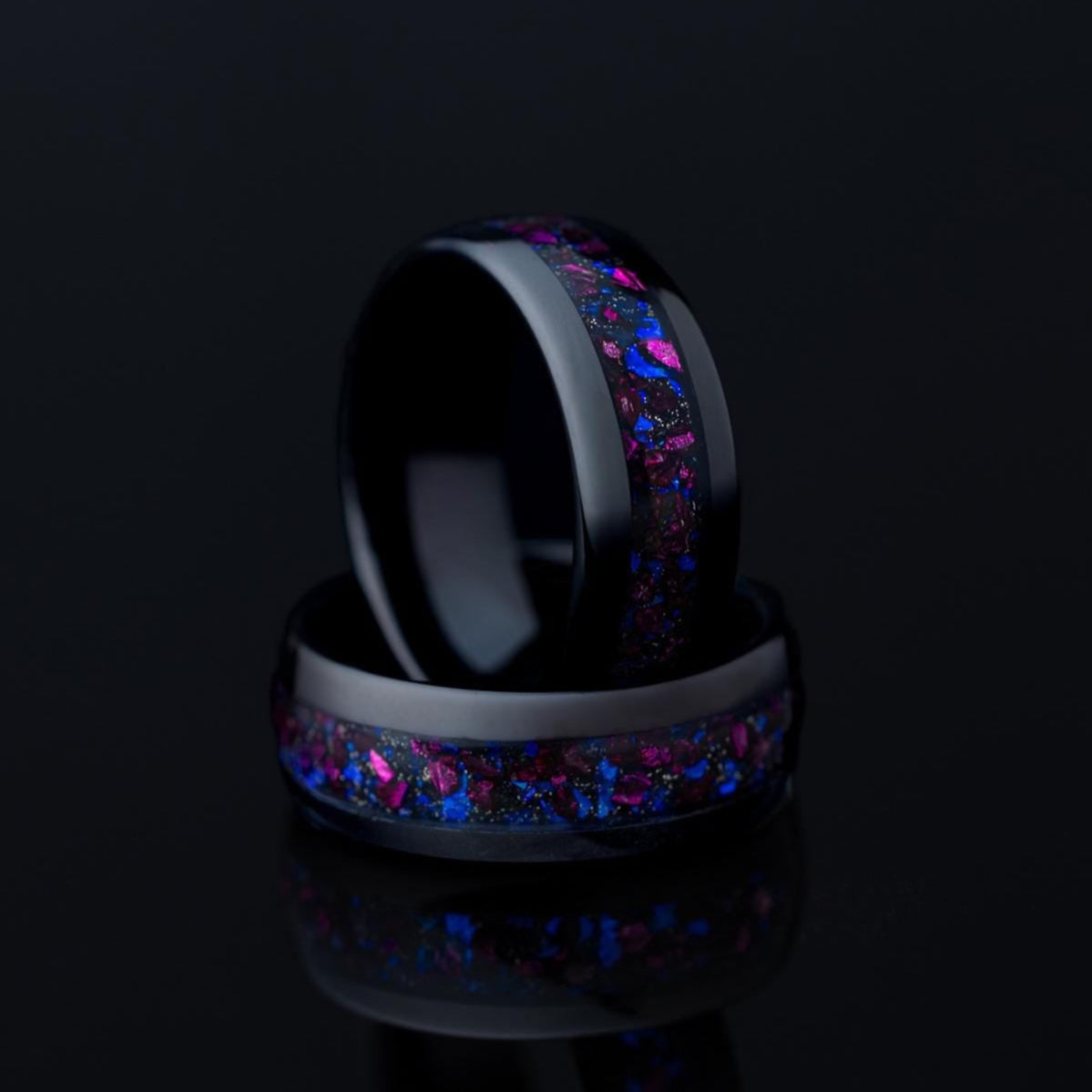 Purple Galaxy Ring, Blue Galaxy Ring, Blue Space Band, Blue & Purple Galaxy Band, Purple Crystal Stone Ring, Wedding Ring for Men, 8mm