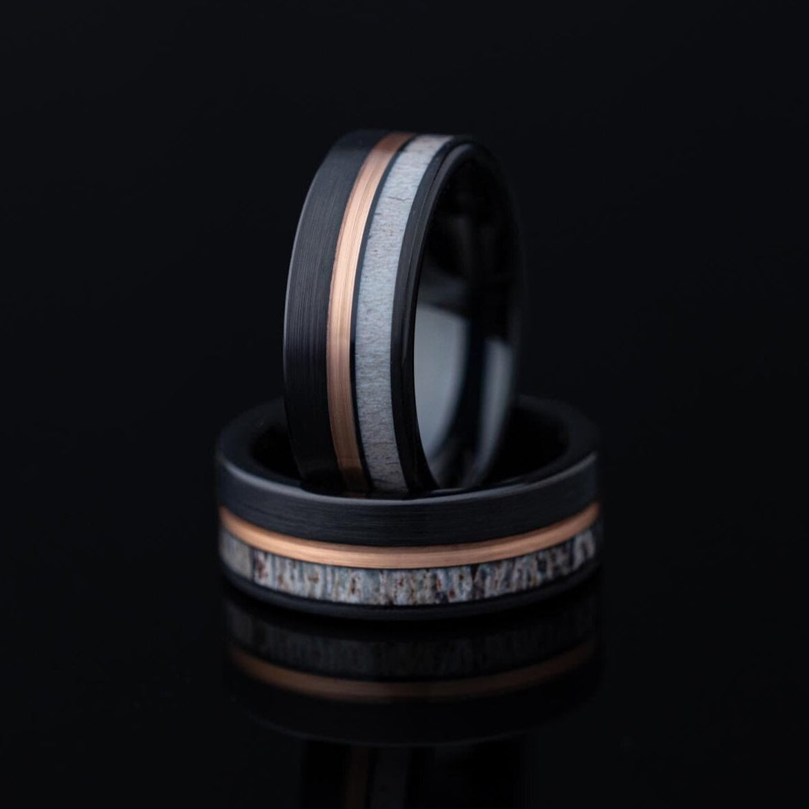 Deer Antler Ring, Black Tungsten Ring, Antler Black Tungsten Ring, Deer Wedding Band, Tungsten Ring for Men, 8mm Ring