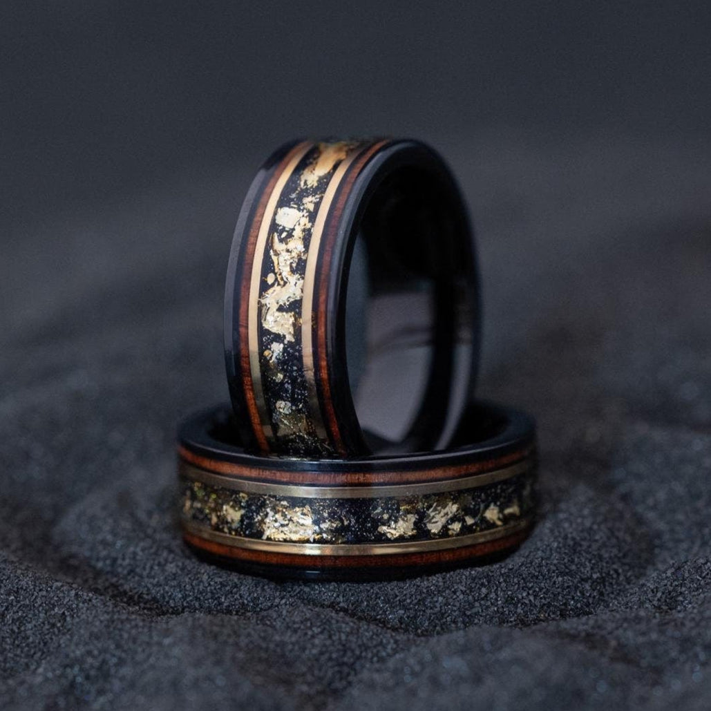 Whiskey Barrel Ring with Gold Leaf, Gold Leaf and Wood Ring, Whisky Barrel Band, Wood Ring with Gold Leaf, Men's Wedding Band, 8mm Ring
