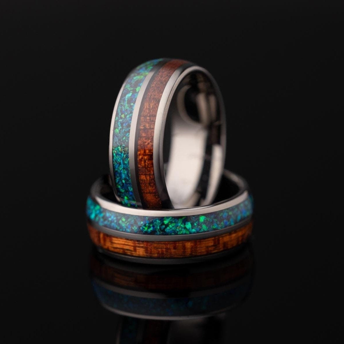 Green Opal & Rosewood Ring, Wood Band, Green Opal Band, Green Opal, Wood Band, Tungsten Ring For Men, Wedding Band, 8mm