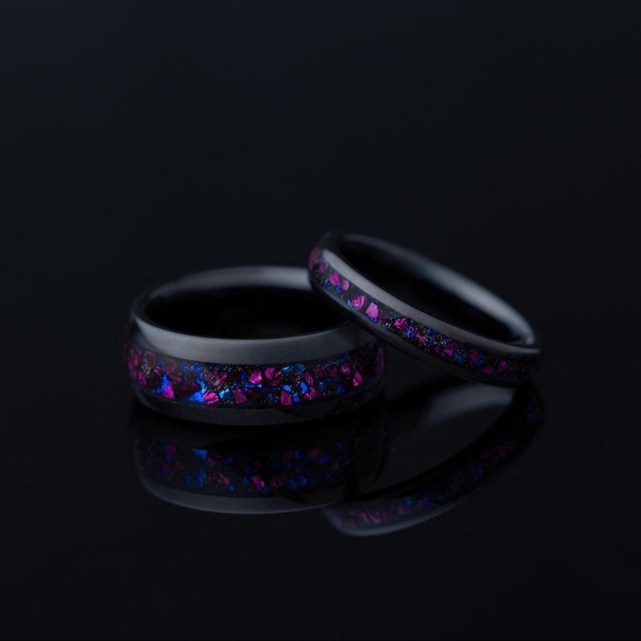 Purple Galaxy - Couple Set Rings, 8mm & 4mm Width