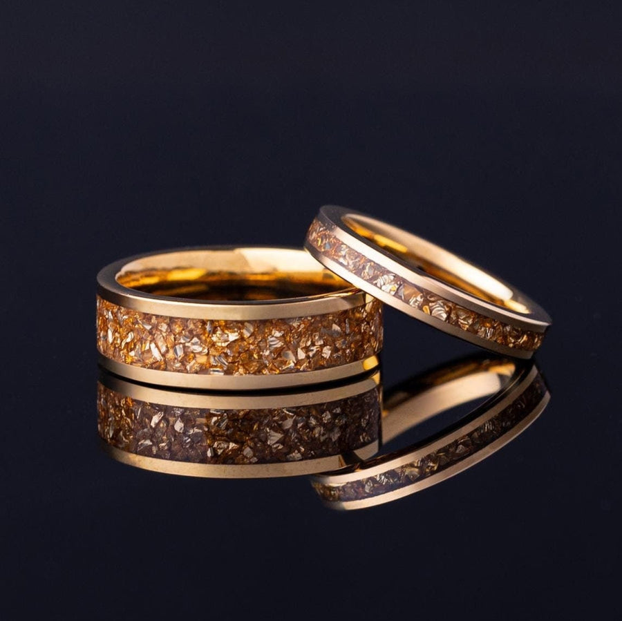 Golden Galaxy - Couple Set Rings, 8mm & 4mm Width