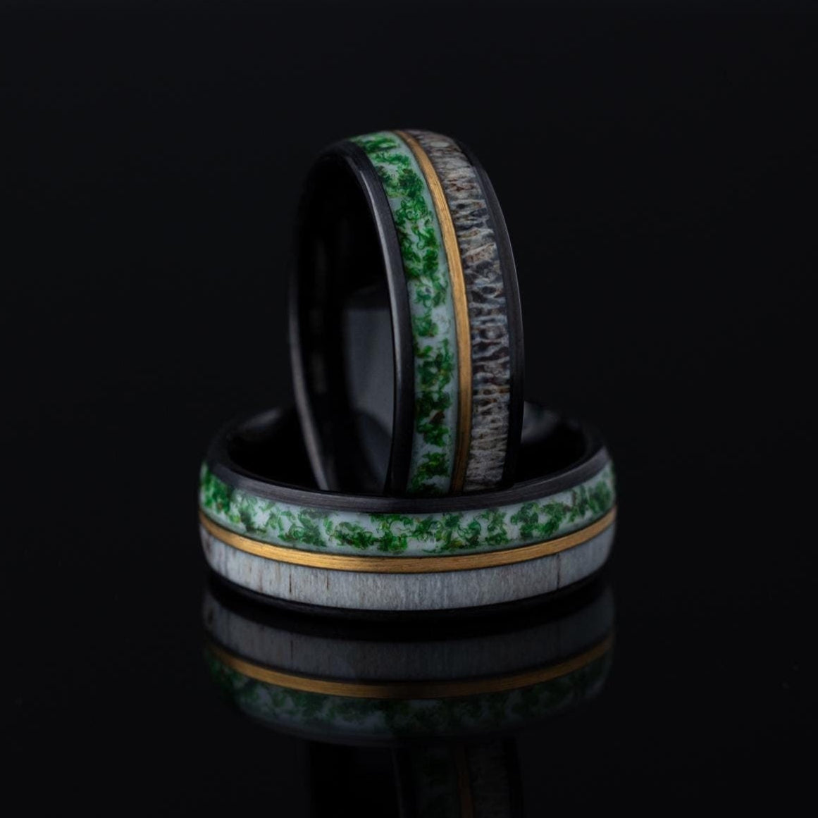 Moss Agate Band, Deer Antler Ring, Moss Agate Antler Ring, Deer Antler Ring, Tungsten Ring, Moss Agate and Antler Ring, Wedding Band, 8mm