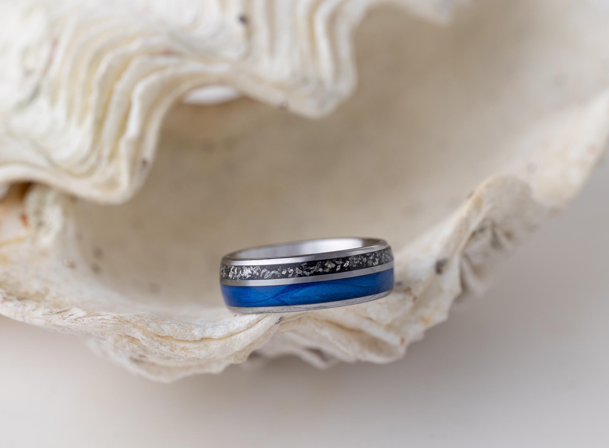 Blue Silver Meteorite Ring, Meteorite Ring, Engagement Ring, Meteorite Tungsten Carbide, Blue Sandstone Band, Wedding Band, Mens Rings, 8mm