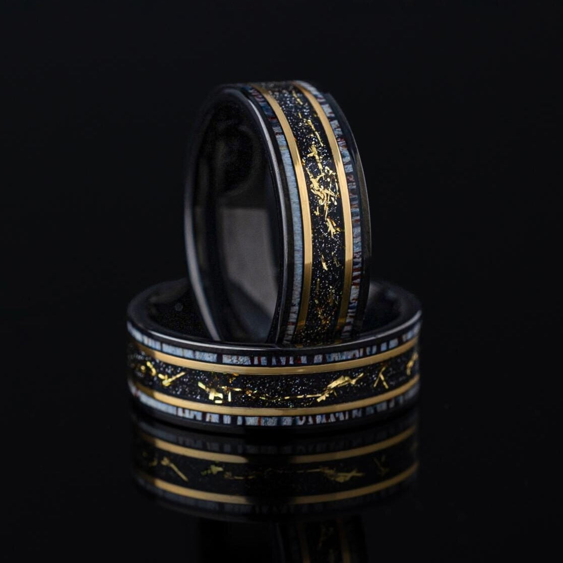 Cosmic Galaxy Band, Deer Antler Band, Deer Antler Ring, Gold Space Galaxy Ring, Antler Tungsten Ring, Wedding Band, Mens Tungsten Ring, 8mm