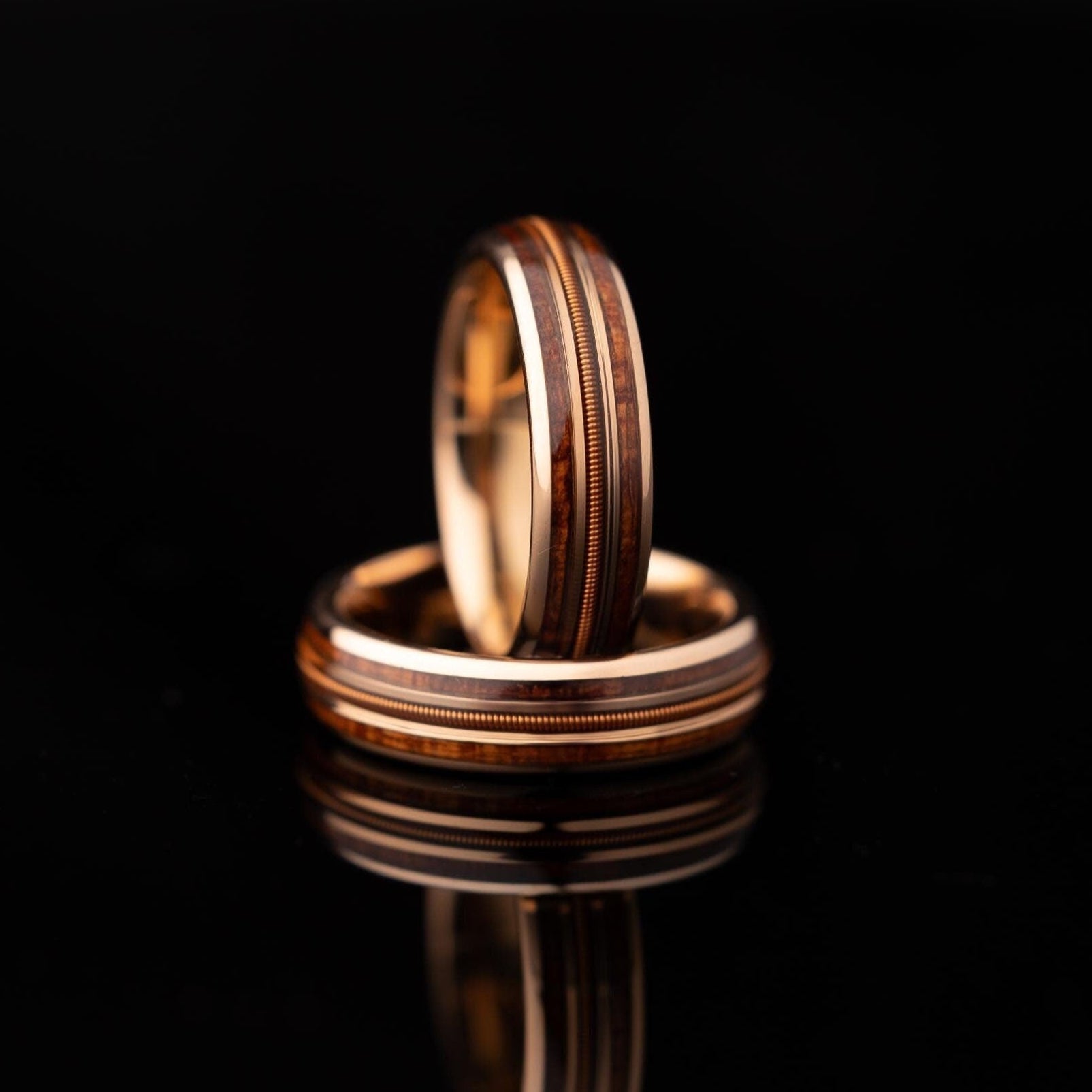 Guitar String & Whiskey Barrel Ring, Guitar String Ring, Wooden Inlay Band, Whiskey Barrel Ring, Women Band, Ring For Her, 6mm Ring