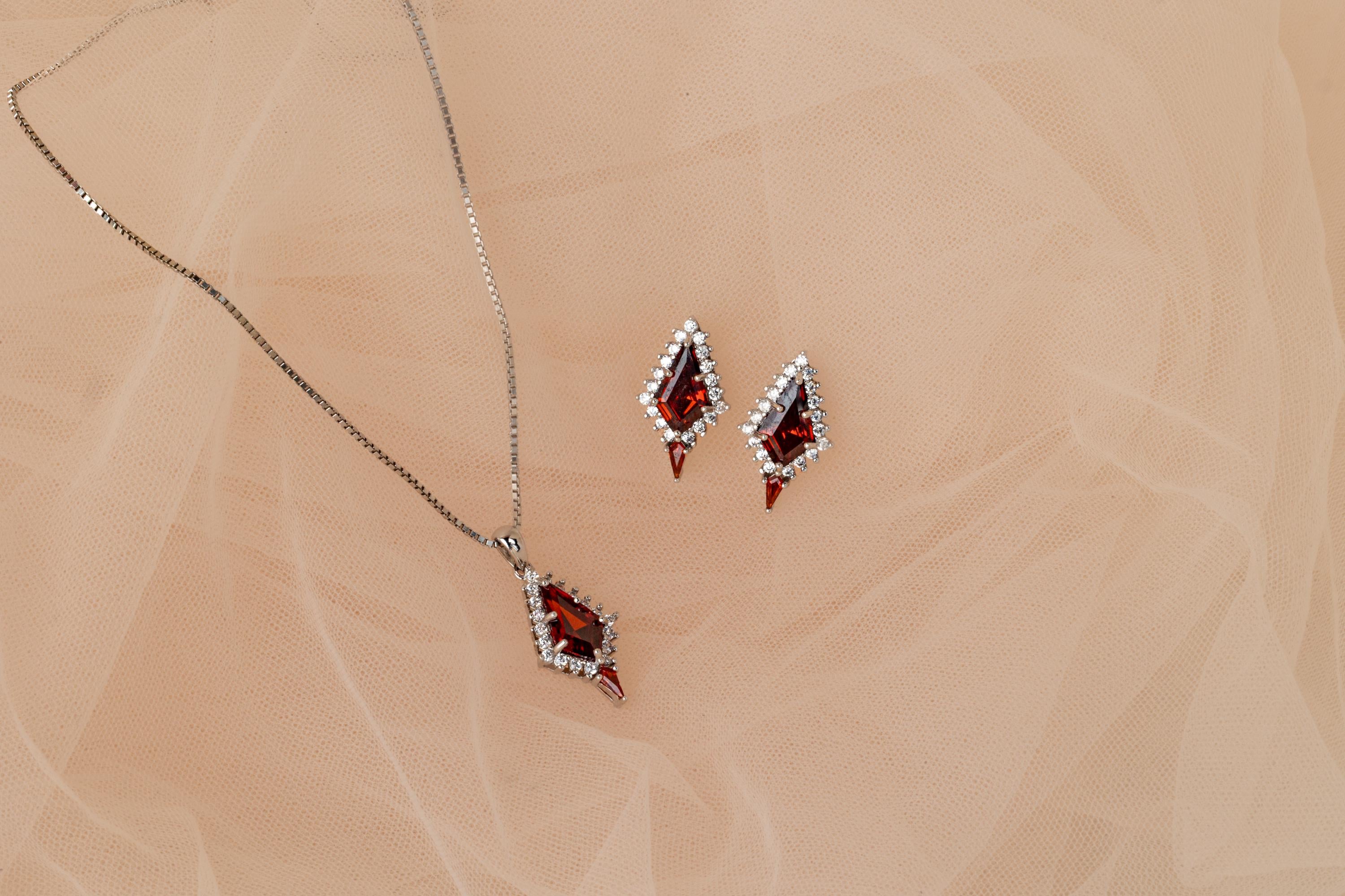 Garnet Set, Garnet Earrings & Necklace Set, Woman Necklace and Earring Set, Garnet Earring and Necklace Set, Garnet Unique Matching Set