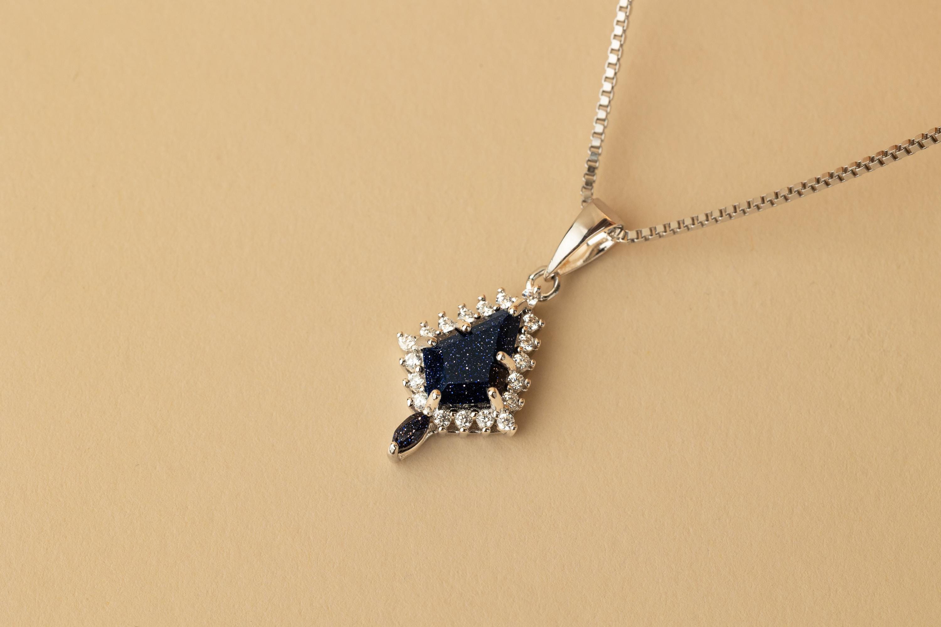Blue Sandstone Galaxy Necklace, Blue Galaxy Sandstone Necklace, Space Necklace, Nebula Necklace, Kite Stone Necklace, Necklace for Her