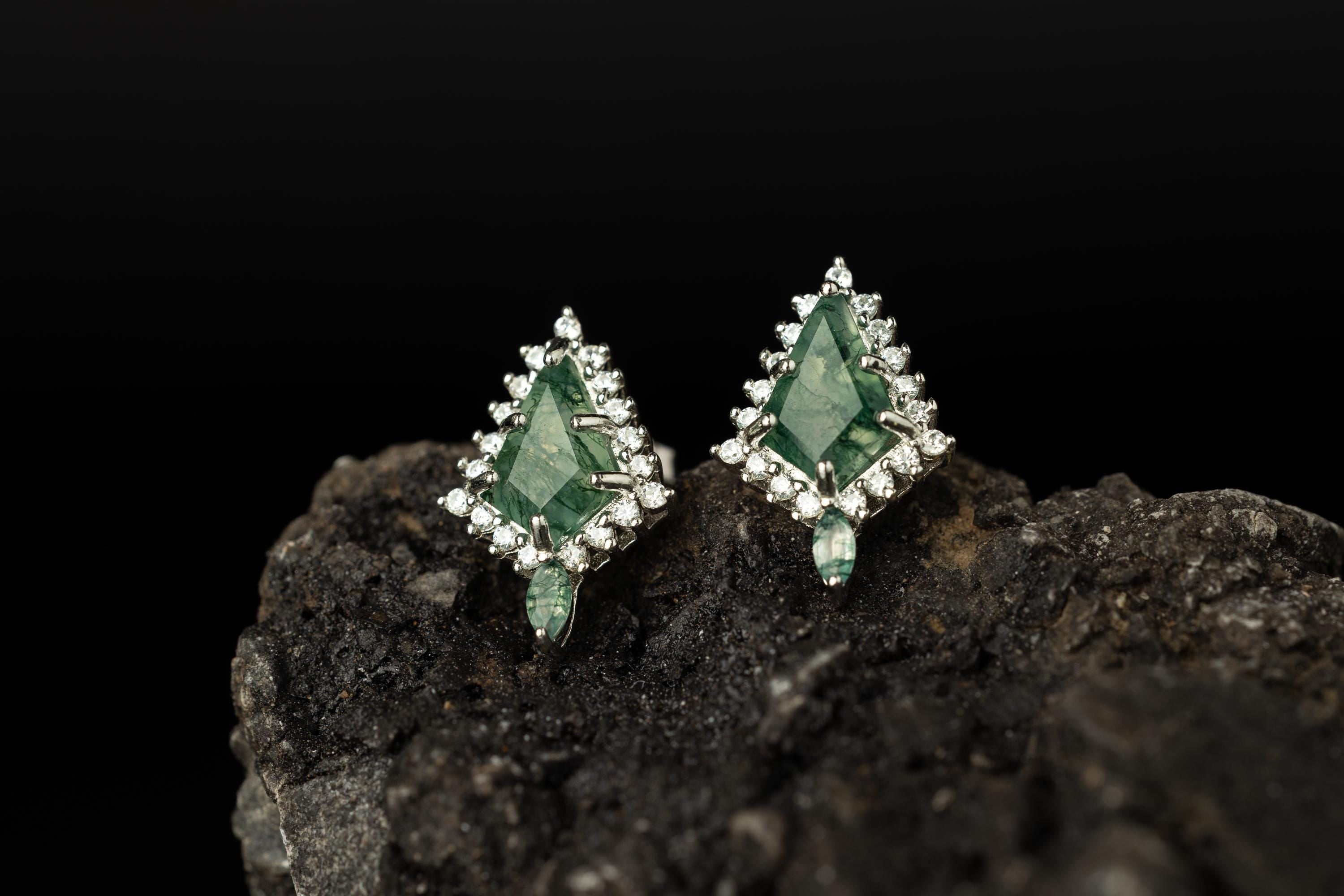 Moss Agate Silver Earrings For Women, Natural Kite Agate Earrings, Moss Agate Earring, Unique Earring, Kite Moss Agate Jewelry, Gift For Her