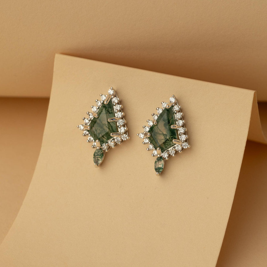 Kite Flight - Moss Agate Silver Earrings