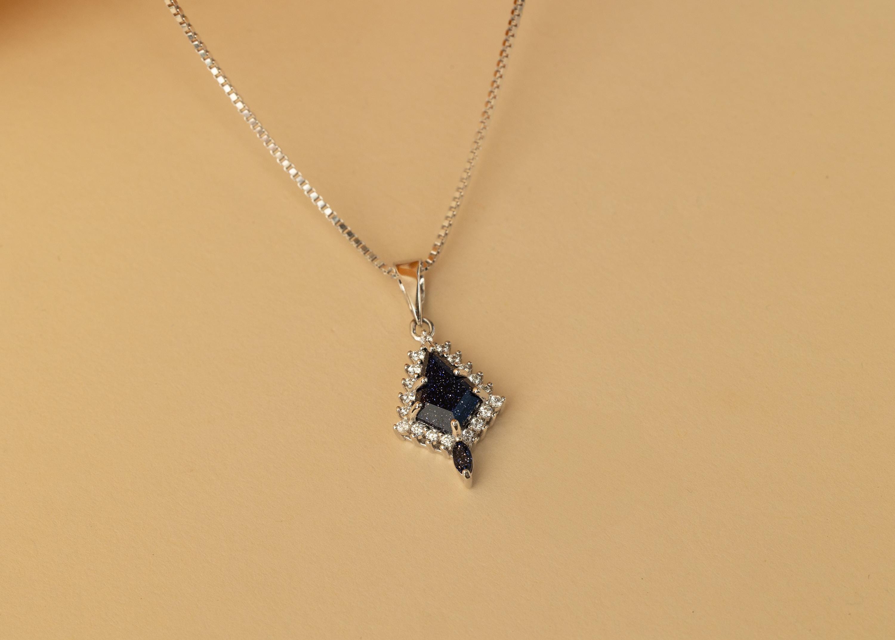 Blue Sandstone Galaxy Necklace, Blue Galaxy Sandstone Necklace, Space Necklace, Nebula Necklace, Kite Stone Necklace, Necklace for Her