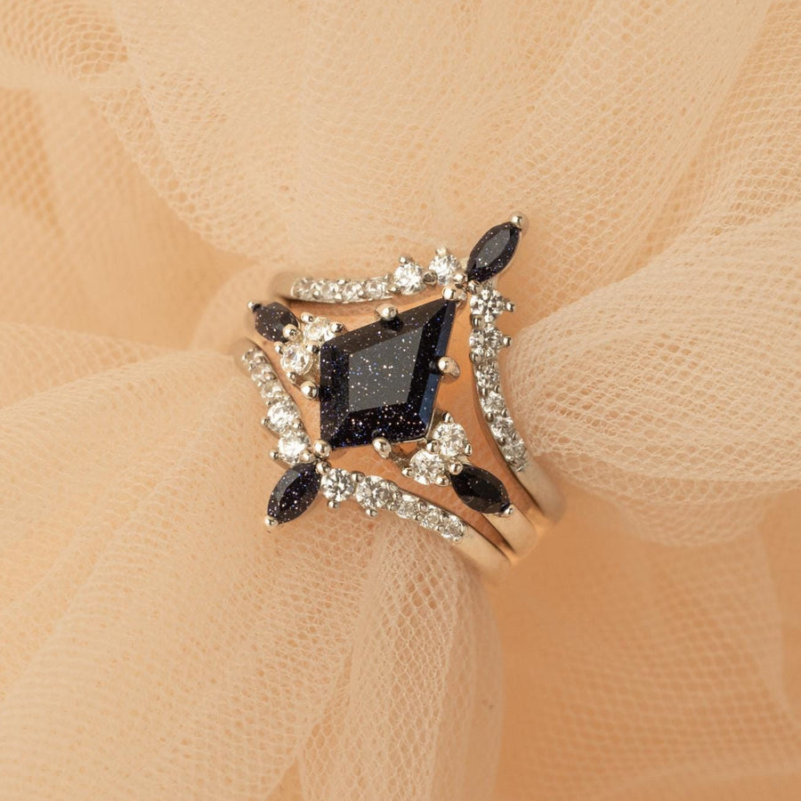 Silver Nightfall - Blue Sandstone Galaxy Ring
