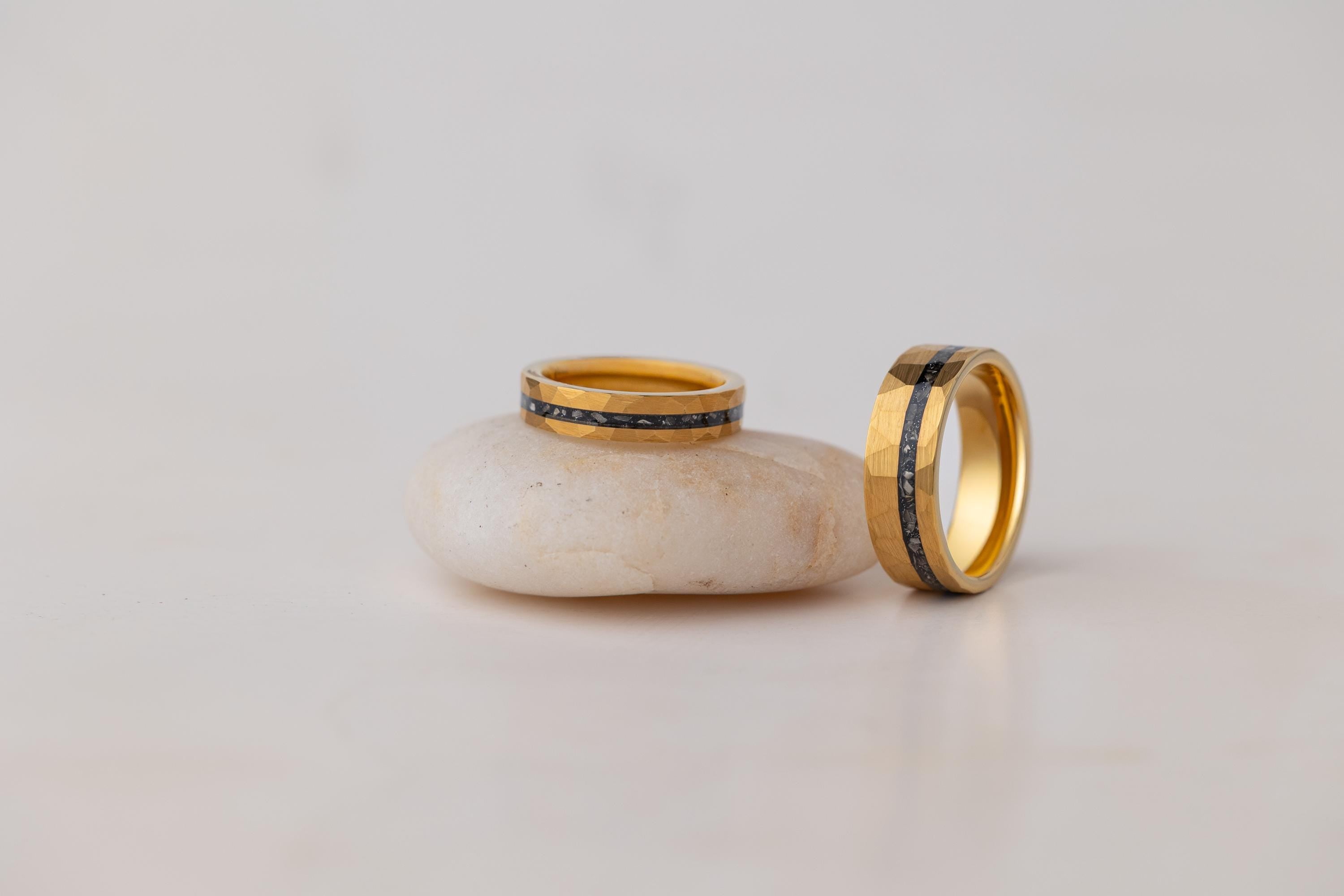 Hammered Gold Meteorite Ring: 24K Tungsten Wedding Band (5mm)
