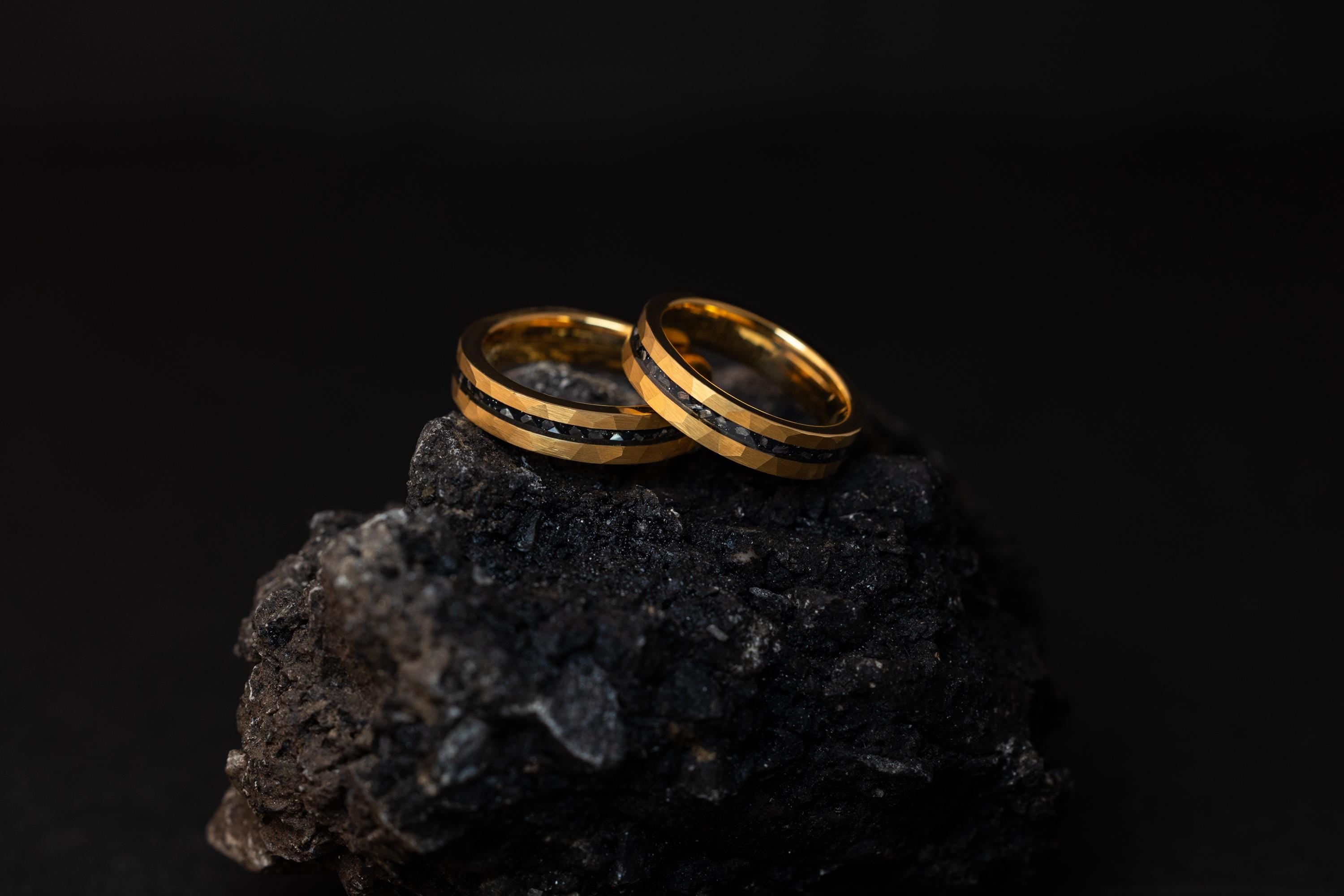 Hammered Gold Meteorite Ring: 24K Tungsten Wedding Band (5mm)