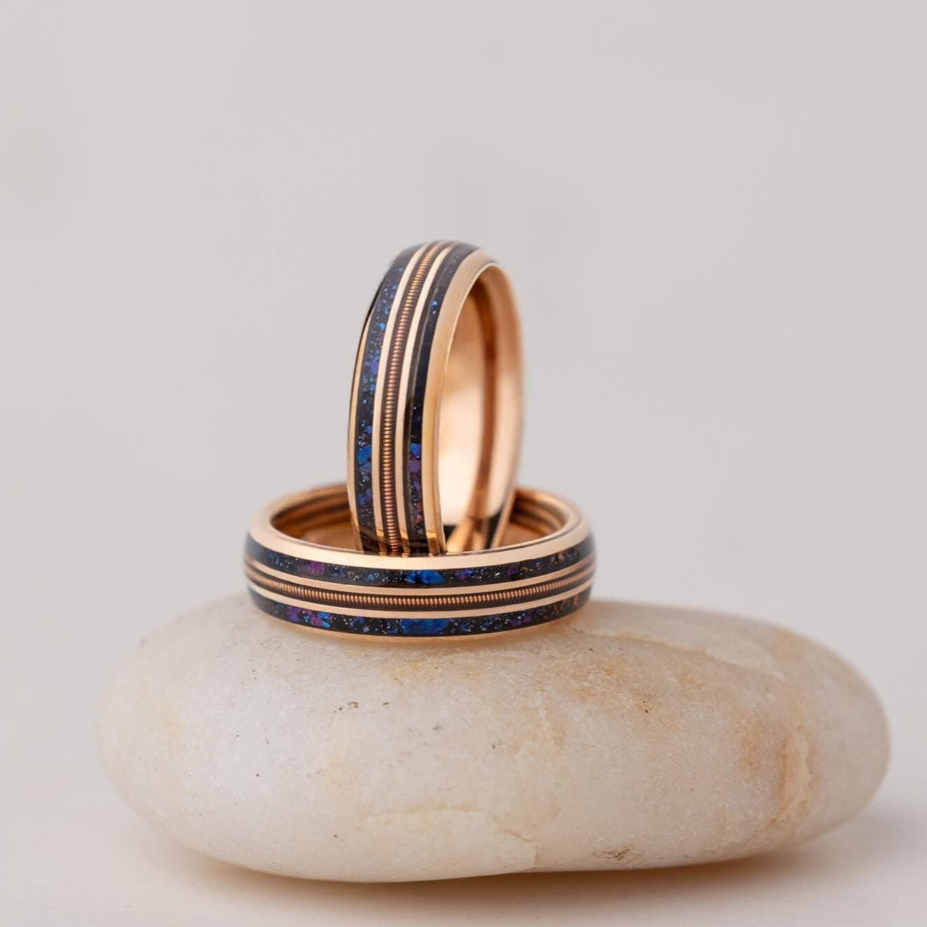 Tungsten Carbide Ring: Rose Gold, Galaxy Inlay & Guitar String - 6mm
