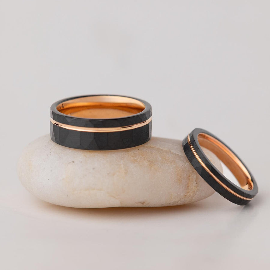 Shadow Fall - Couple Set Rings, 8mm & 4mm Width