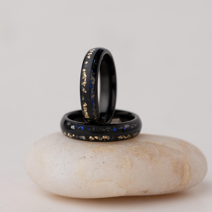 Starfire Tungsten - Nebula & Meteorite Crushed Gold Leaf Ring, 5mm Width