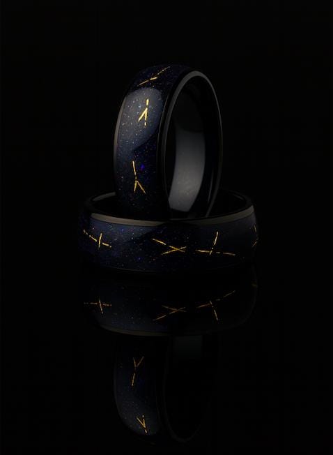 Tungsten Wedding Band: Cosmic Galaxy Ring with Gold Inlay (8mm)