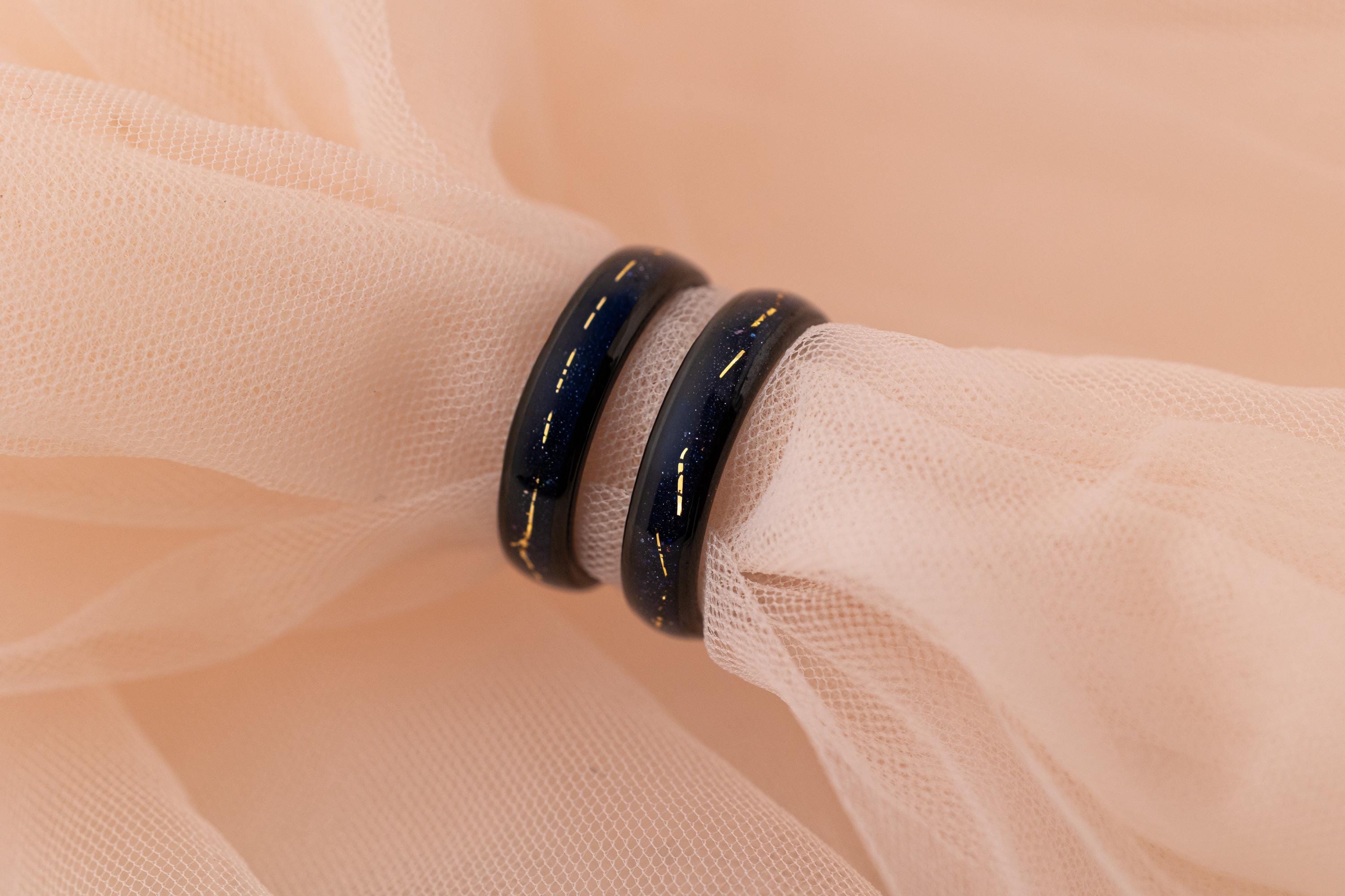 Cosmic Galaxy Tungsten Ring: Gold Inlay Meteorite Wedding Band, 5mm