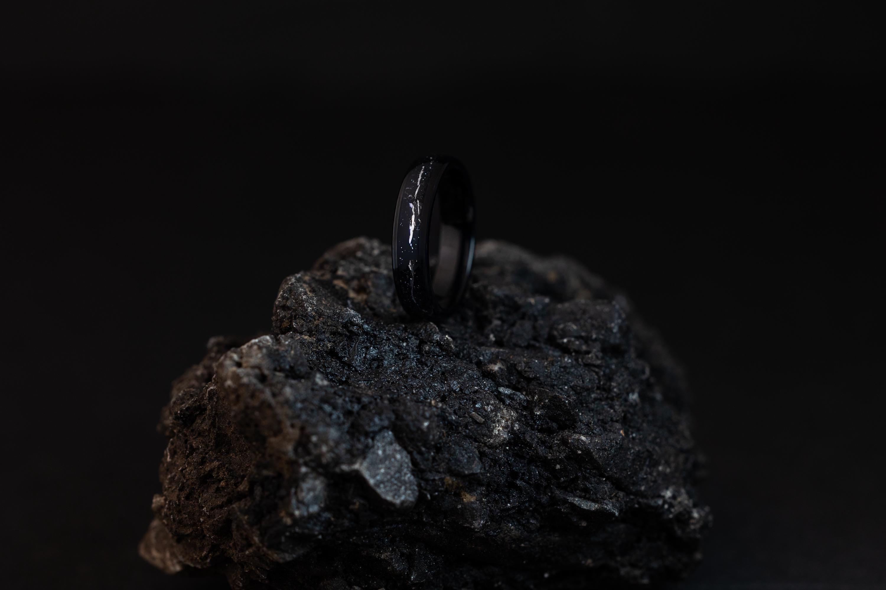 Tungsten Wedding Band: Cosmic Galaxy Black Ring with Silver Foil 5mm
