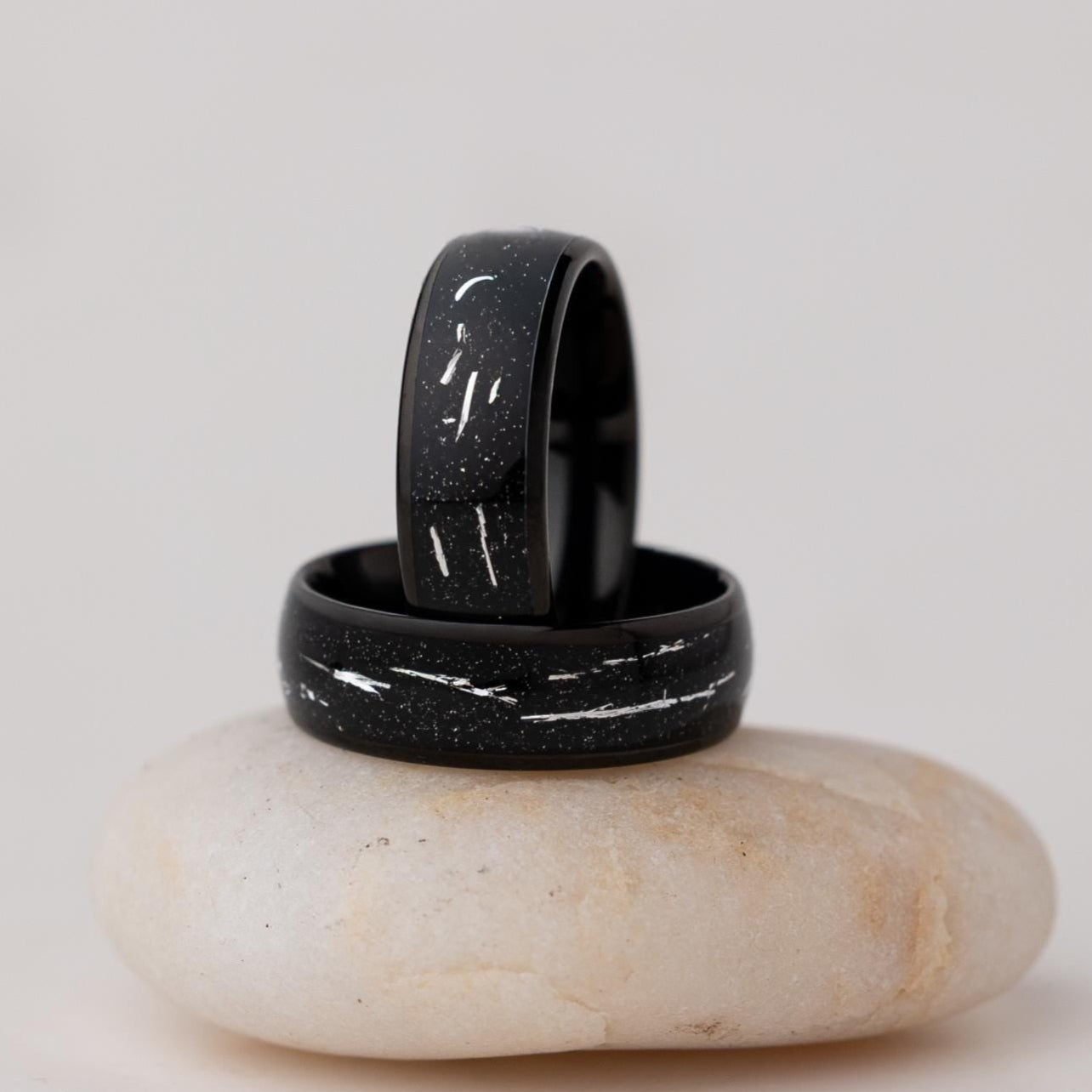 Tungsten Wedding Band: Cosmic Galaxy Black Ring with Silver Foil (8mm)