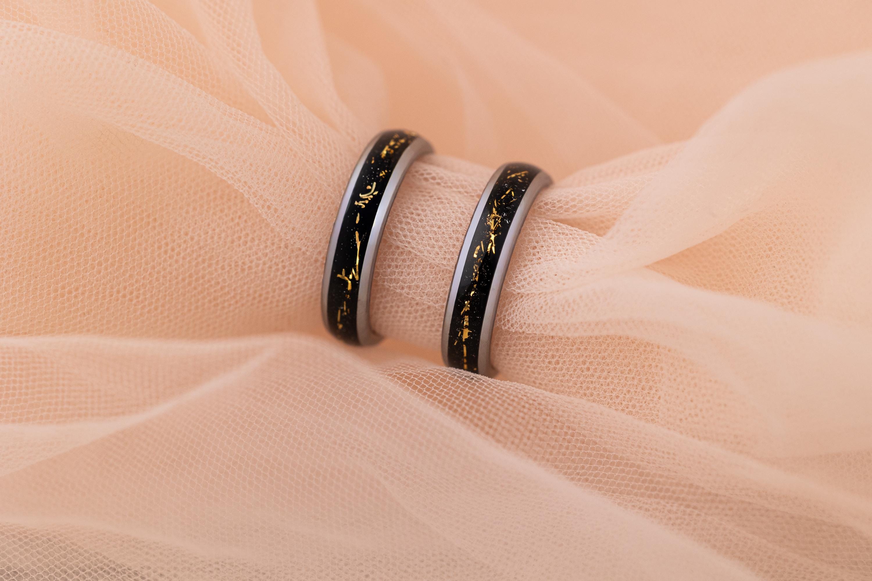 Cosmic Galaxy Silver Ring with Gold Foil (5mm), Tungsten Wedding Band