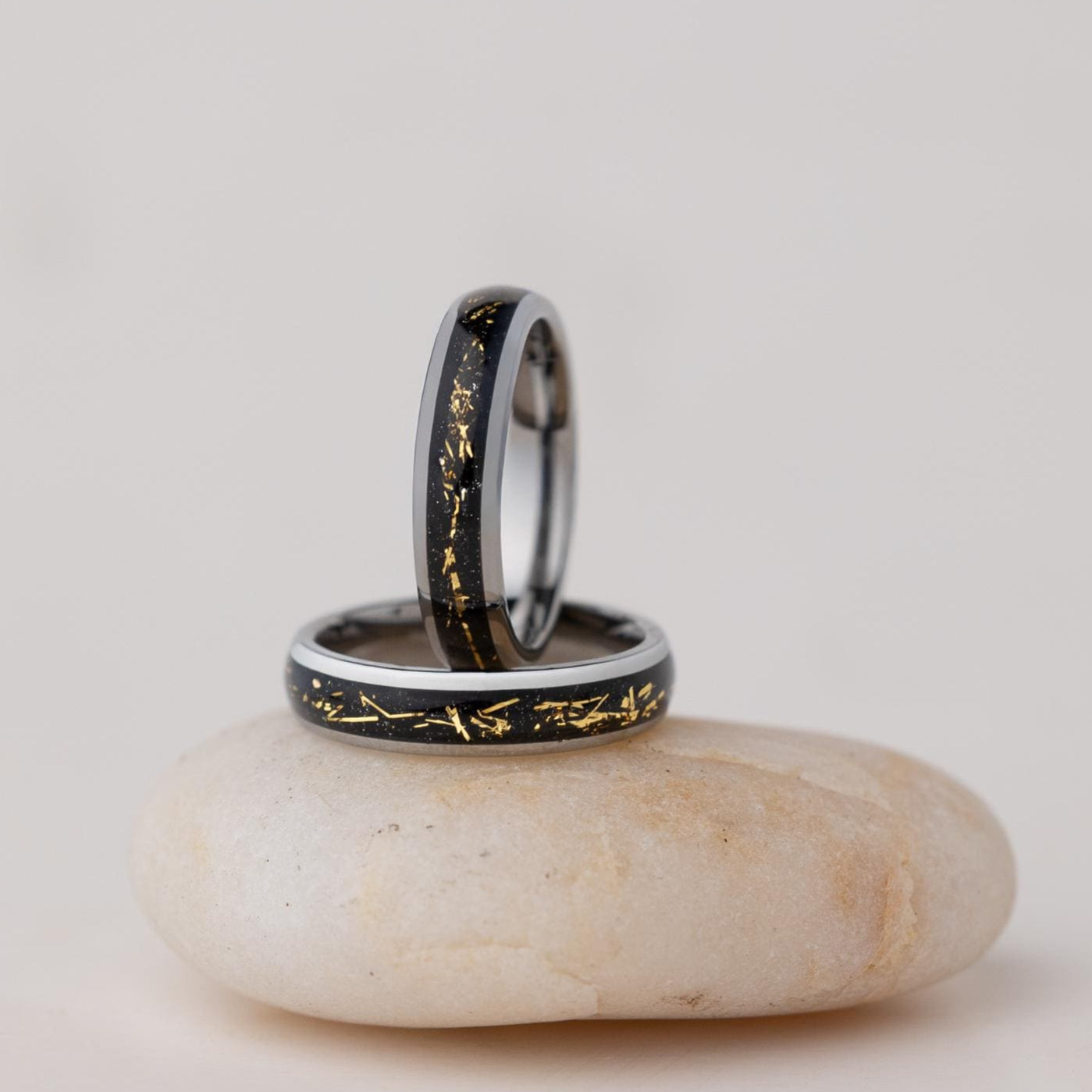 Cosmic Galaxy Silver Ring with Gold Foil (5mm), Tungsten Wedding Band