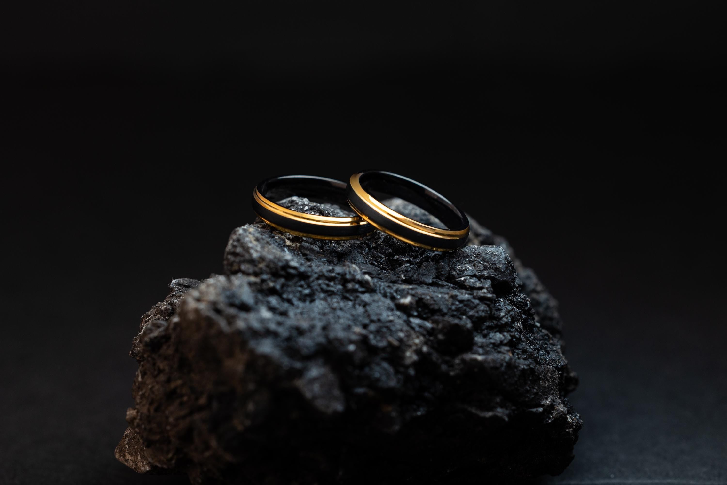 Brushed Black Tungsten Ring: 24k Gold Plated Band, 4mm Womens Wedding Ring