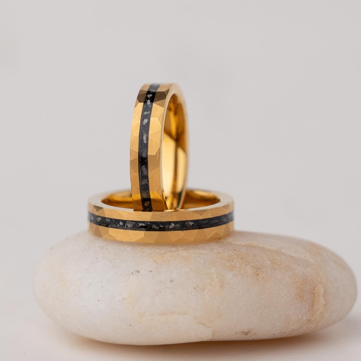 Hammered Gold Meteorite Ring: 24K Tungsten Wedding Band (5mm)