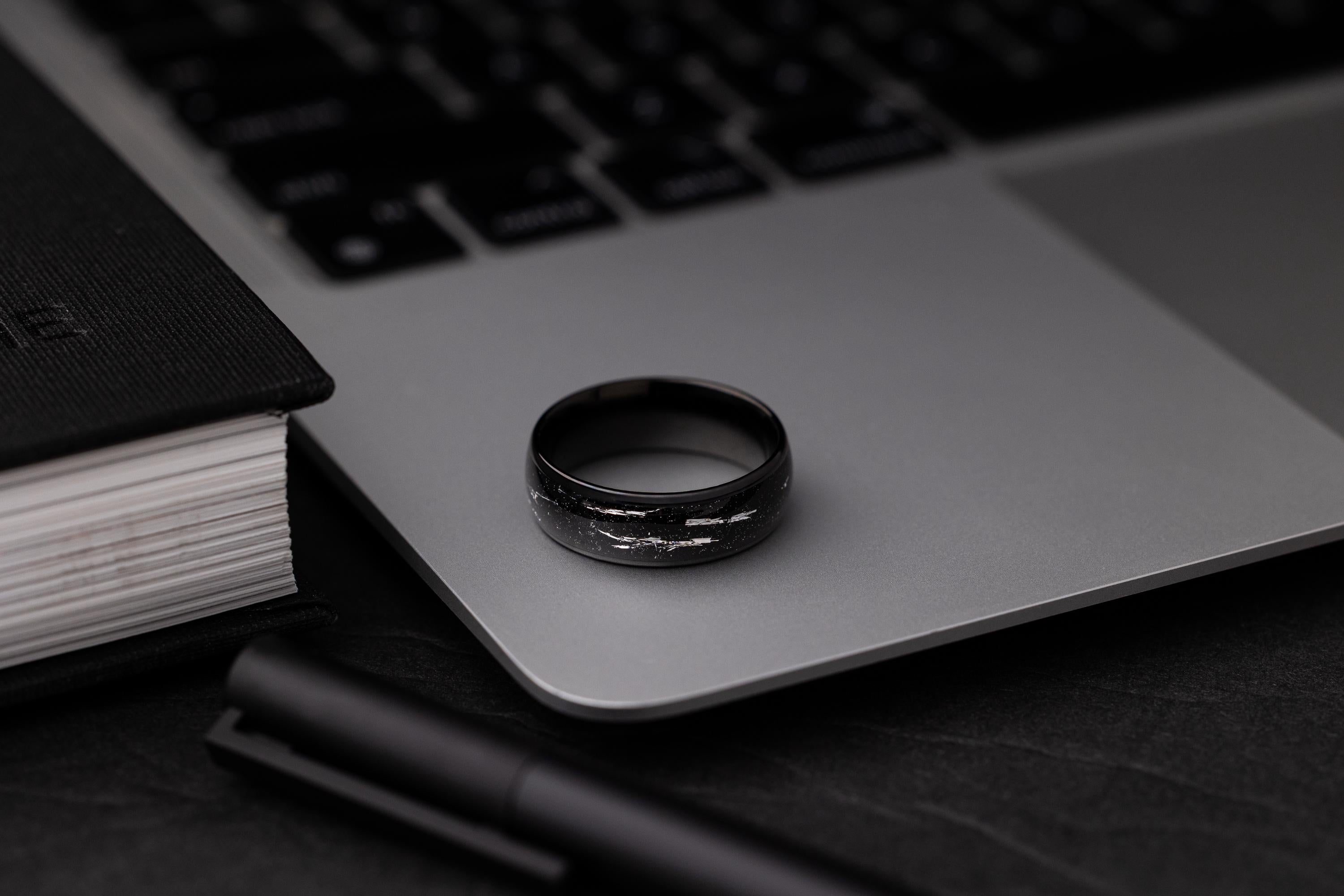 Tungsten Wedding Band: Cosmic Galaxy Black Ring with Silver Foil (8mm)