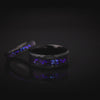 Custom Space Galaxy Ring, Engraved Meteorite Tungsten Ring, Hammered Custom Engraved Ring, Black Opal and Blue Sandstone Ring, 8mm
