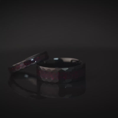 Black Tungsten Womens Ring: Crushed Fire Opal Hammered Wedding Band, 4mm