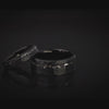 Custom Meteorite Ring, His and Her Rings, Engraved Meteorite Tungsten Ring, Couples Band, Hammered Black Ring, Faceted Ring, Wedding Band