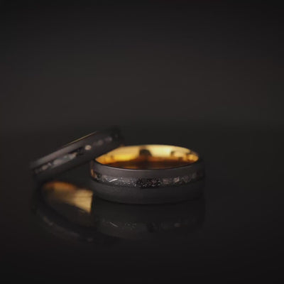Meteorite Wedding Band Set: Black Tungsten Matching Rings