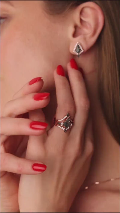 Rose Gold Moss Agate Ring & Earring Set, Moss Agate Rose Gold Matching Set, Earring and Ring Set, Rose Gold Earring and Moss Agate Ring Set