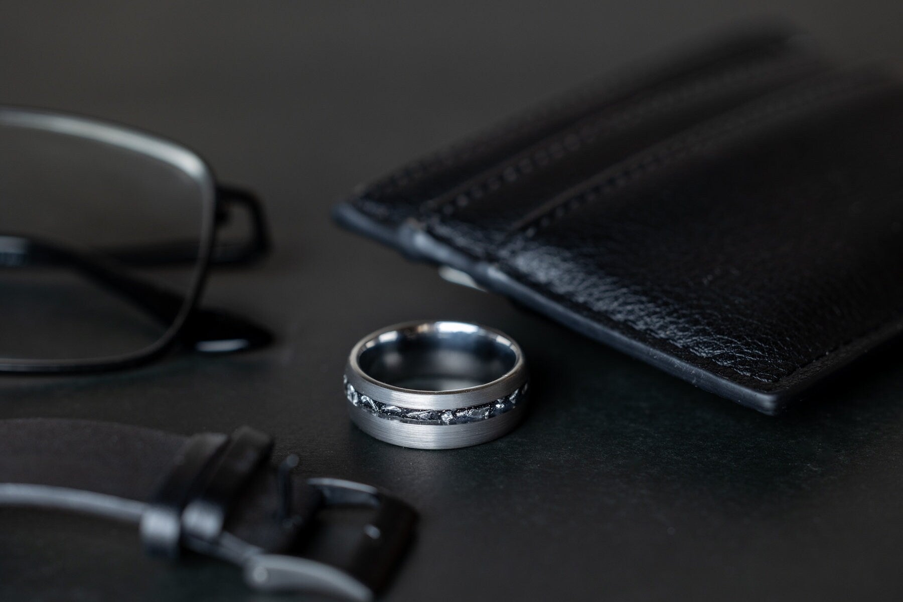 Silvery Meteor - Meteorite Silver Ring, Men's Wedding Band, 8mm