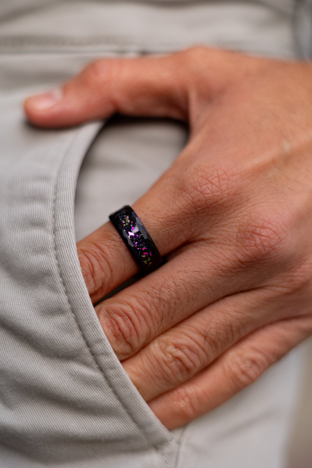 Pink Galaxy - Space Galaxy Ring, Black Opal and Pink Sandstone Ring, 8mm