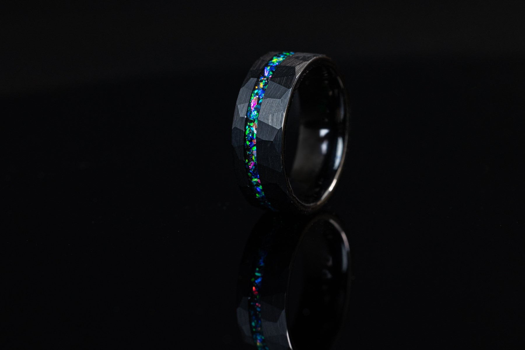 Midnight Aurora - Blue & Green Opal Inlay Ring, 8mm