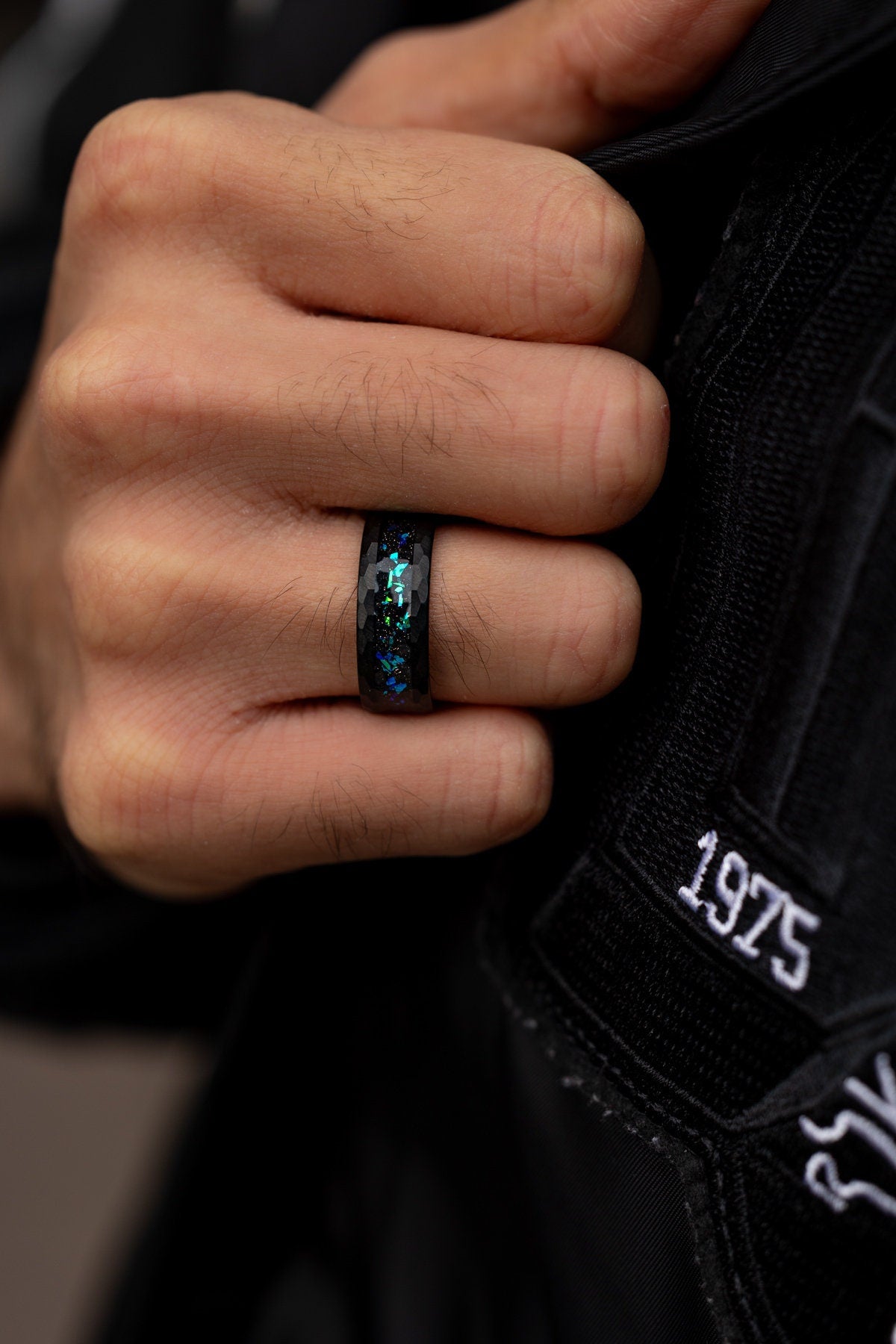 Green Galaxy - Space Galaxy Ring, Black Opal and Green Sandstone Ring, 8mm