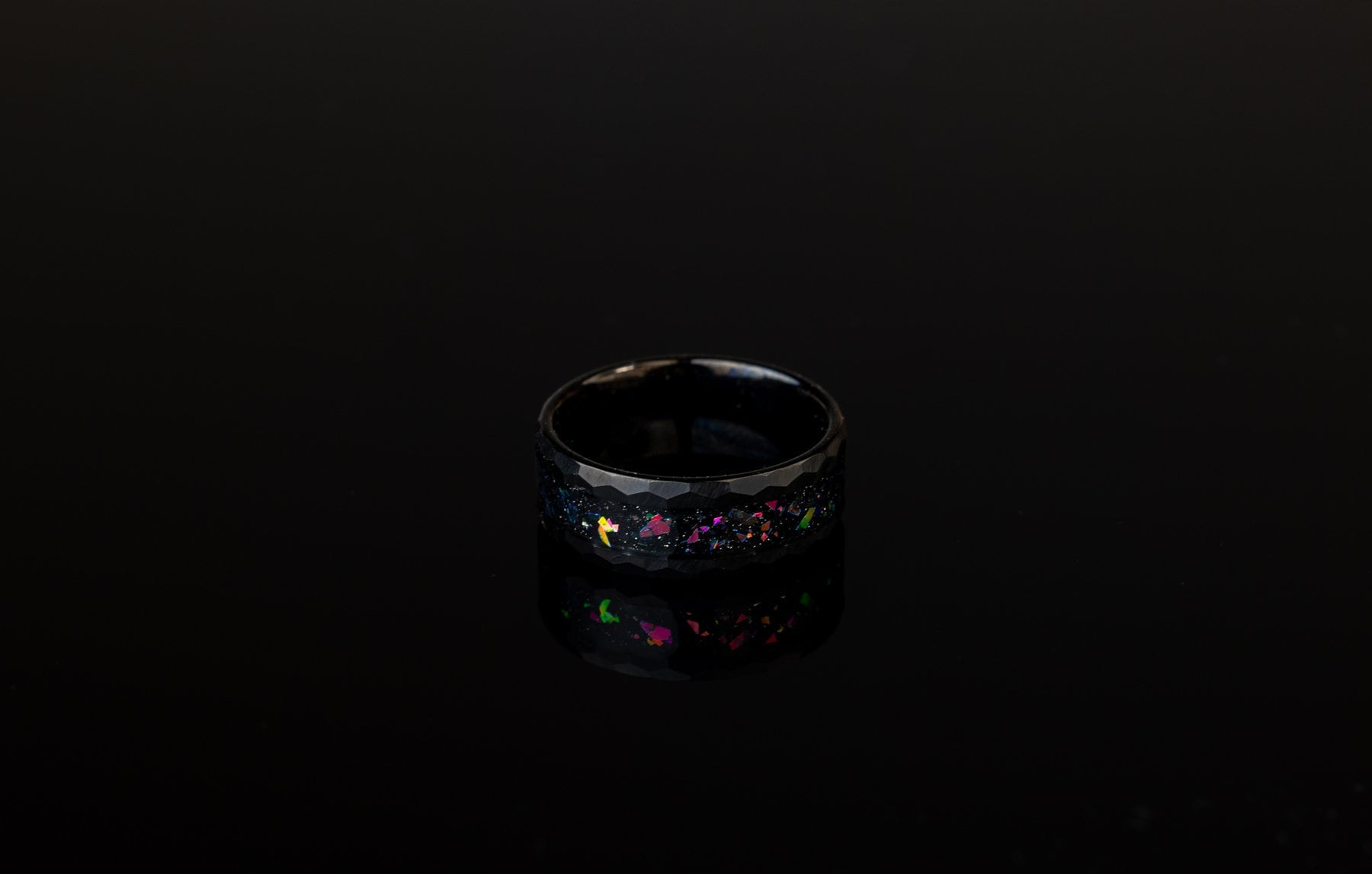 Pink Galaxy - Space Galaxy Ring, Black Opal and Pink Sandstone Ring, 8mm