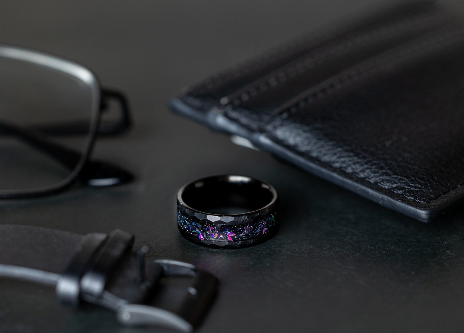 Pink Galaxy - Space Galaxy Ring, Black Opal and Pink Sandstone Ring, 8mm