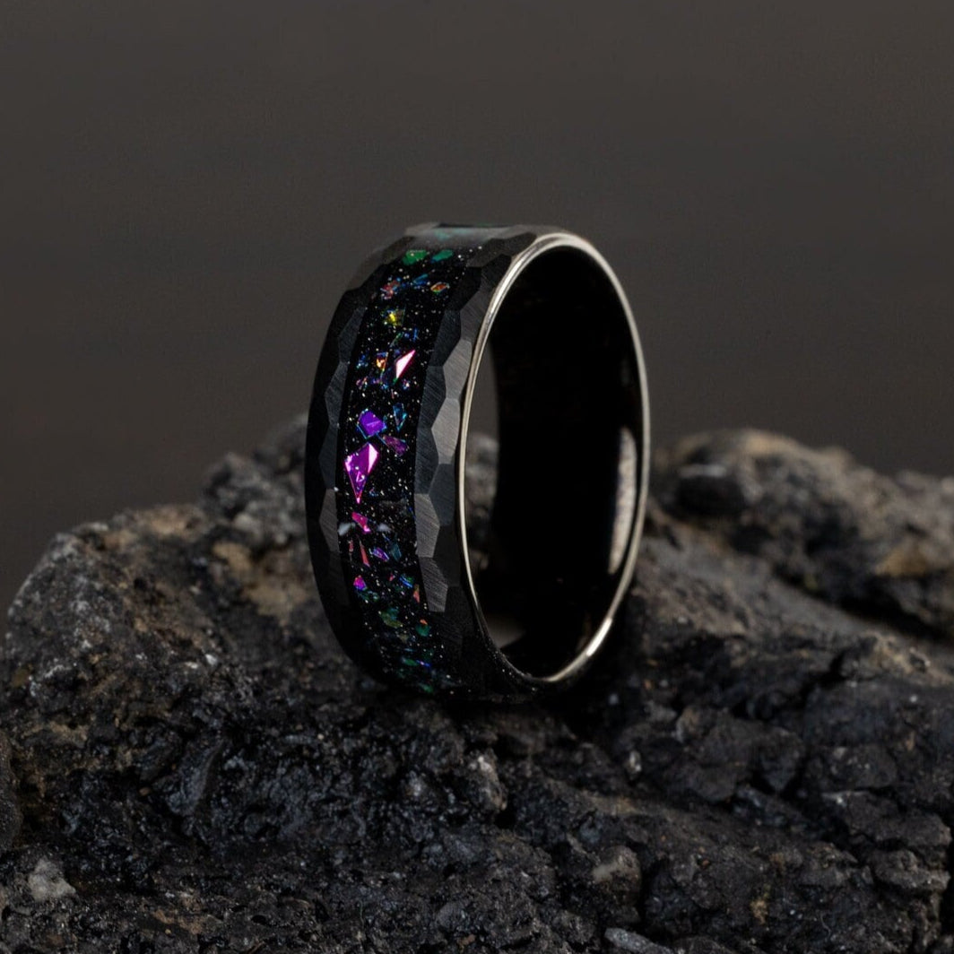 Pink Galaxy - Space Galaxy Ring, Black Opal and Pink Sandstone Ring, 8mm
