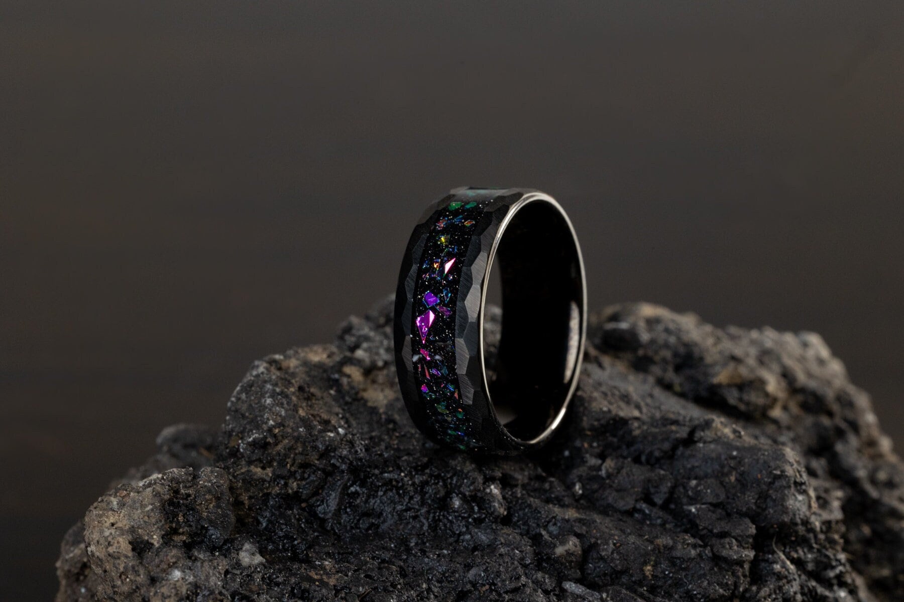 Pink Galaxy - Space Galaxy Ring, Black Opal and Pink Sandstone Ring, 8mm