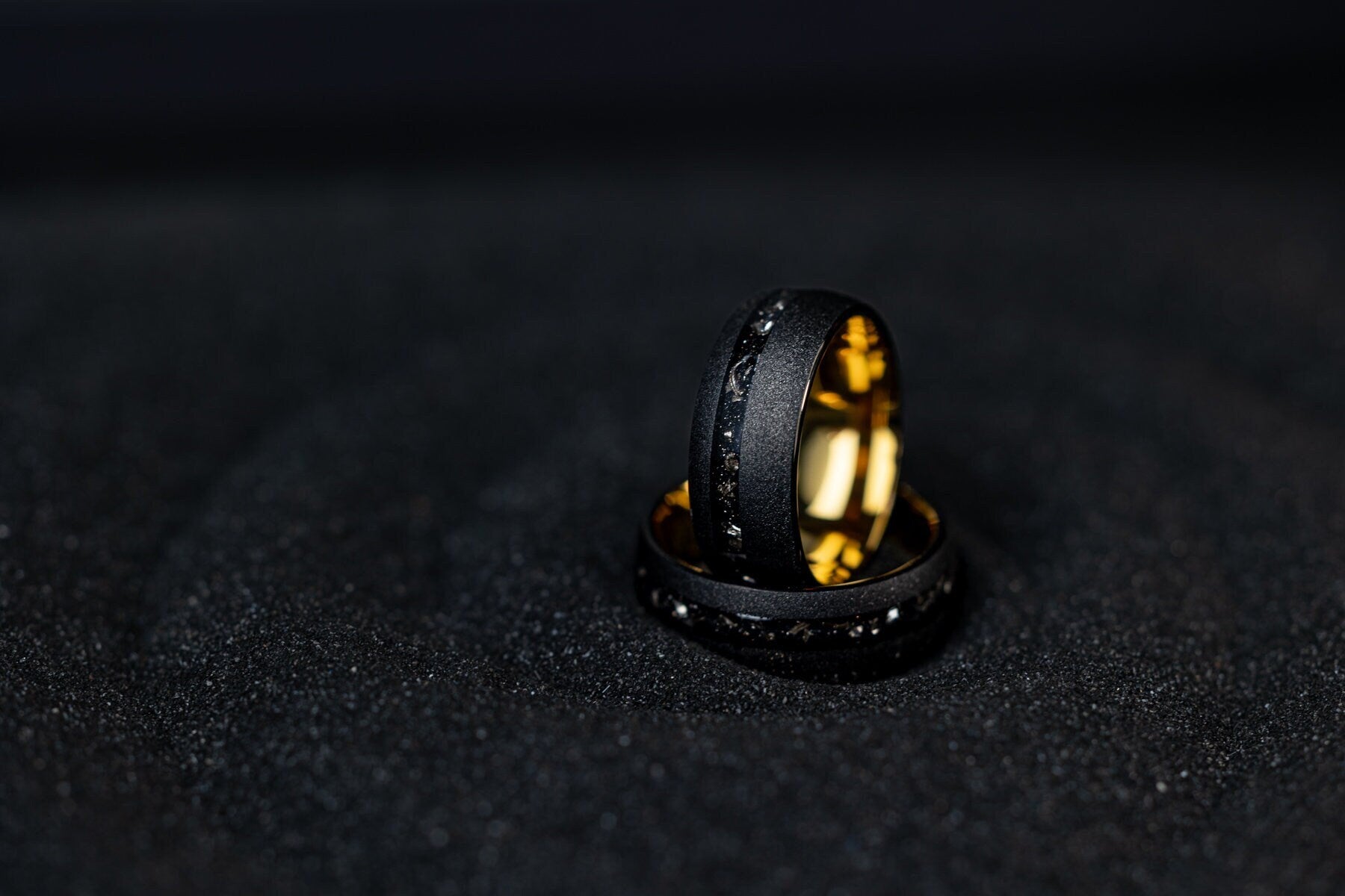 Cosmic Dust - Meteorite Ring Black, Sandblasted Brushed Meteorite Band, 8mm