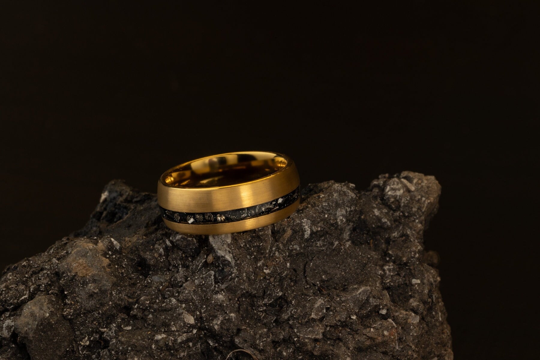 Golden Meteorite - Gold Meteorite Ring, Wedding Band for Men, 8mm