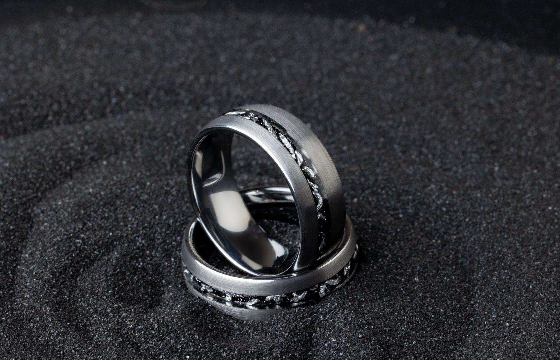Silvery Meteor - Meteorite Silver Ring, Men's Wedding Band, 8mm