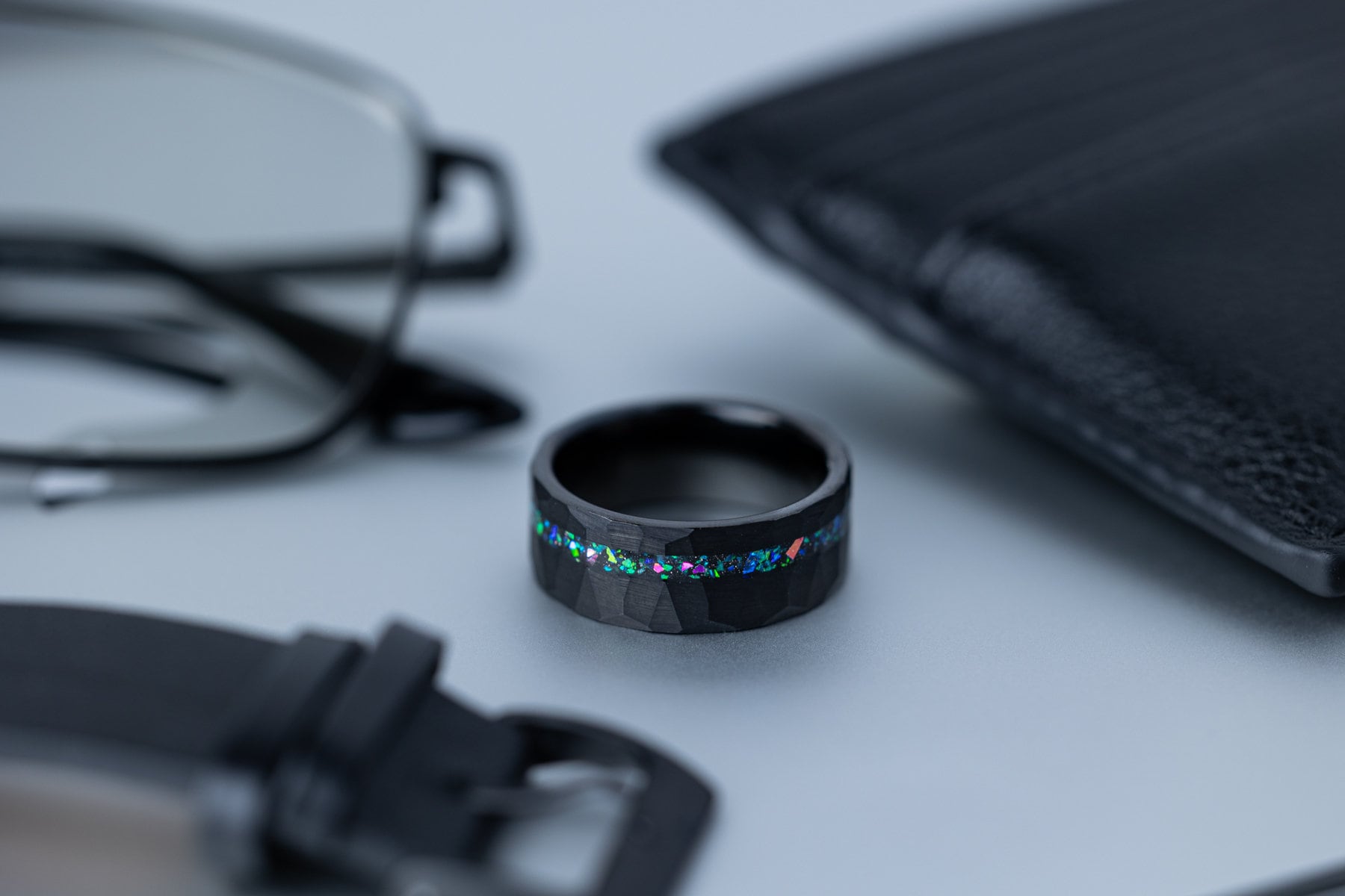 Midnight Aurora - Blue & Green Opal Inlay Ring, 8mm