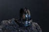 Damascus Meteorite &amp; Crushed Gold Leaf, Crushed Gold Leaf Ring, Meteorite Ring, Man Wedding Band, Black Steel Hammered Ring, 8mm Ring